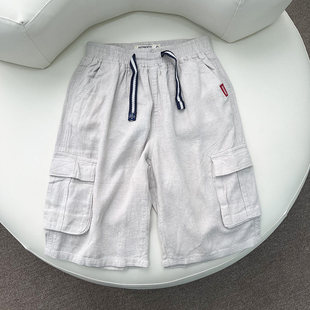 儿童亚麻短裤 中大童夏季短裤男童大口袋裤子