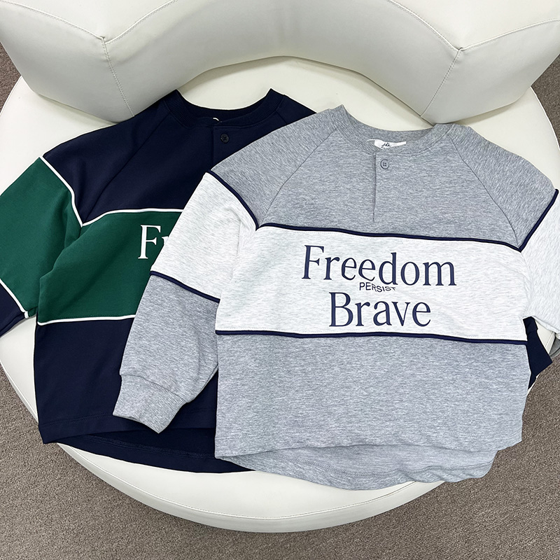 男童春秋款卫衣圆领上衣中大童男孩细毛圈上衣打底