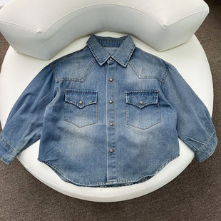 儿童春秋款牛仔外套男童翻领衬衫中大童上衣