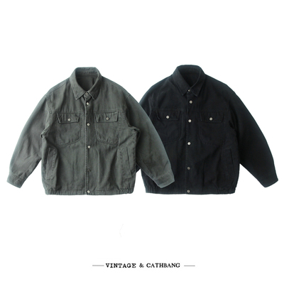 多口袋日系复古廓形宽松牛仔夹克