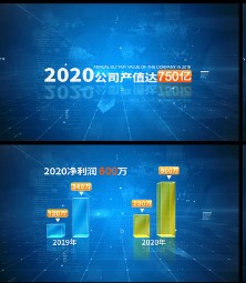 商务蓝色立体三维纵深空间企业年度宣传数据字幕展示动画ae模板