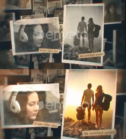 温馨灰色照片转变成星光点缀晕染彩色照片特效婚礼家庭相册AE模板