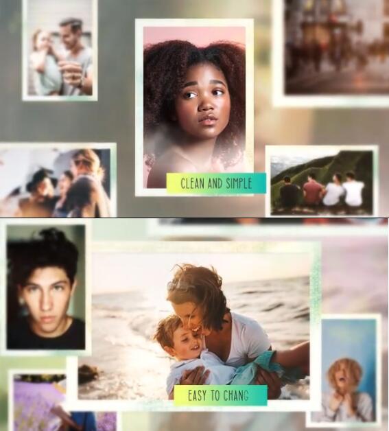 添加62张照片家庭儿童成长相册图集美好时光记忆动画相册AE模板