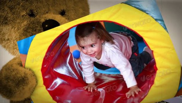 卡通风格泰迪熊元素幼儿园六一儿童生日电子相册图片展示AE模板