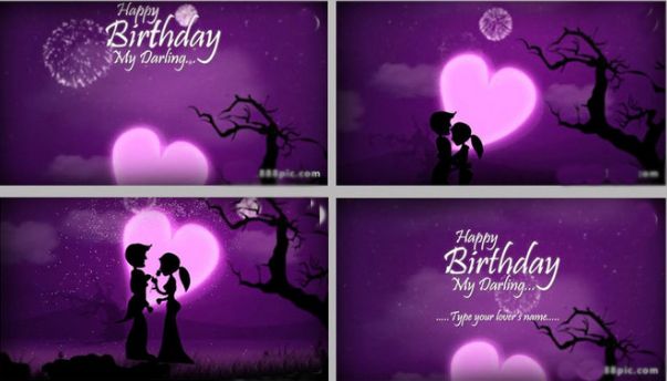 温馨紫色风格情侣剪影生日祝福表白段落文字展示小视频ae片头模板