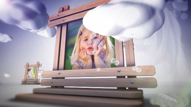 卡通风格木质3D相框儿童生日祝福幼儿园电子相册宣传展示AE模板