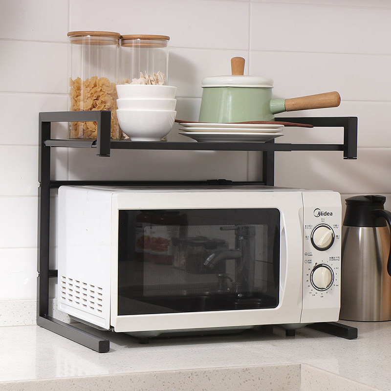 欧润哲 厨房方管伸缩微波炉架 台面电饭煲烤箱调料味罐收纳架子