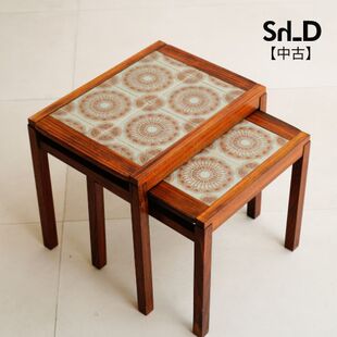 【中古现货】丹麦陶瓷玫瑰木嵌套茶几结构客厅氛围复古装饰办公室