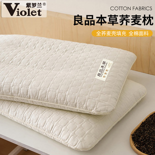 紫罗兰全棉本草荞麦壳枕头纯棉护颈椎助睡眠家用枕芯学生宿舍枕头