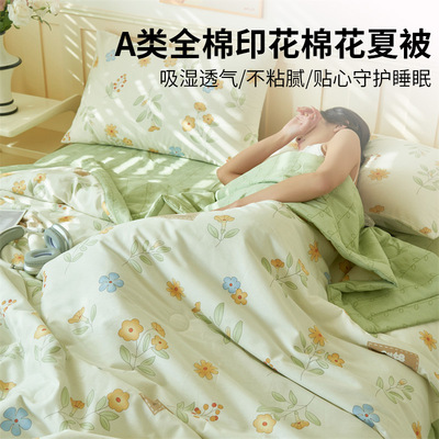 紫罗兰A类全棉印花棉花夏被夏季空调被学生宿舍夏凉被可水洗薄被