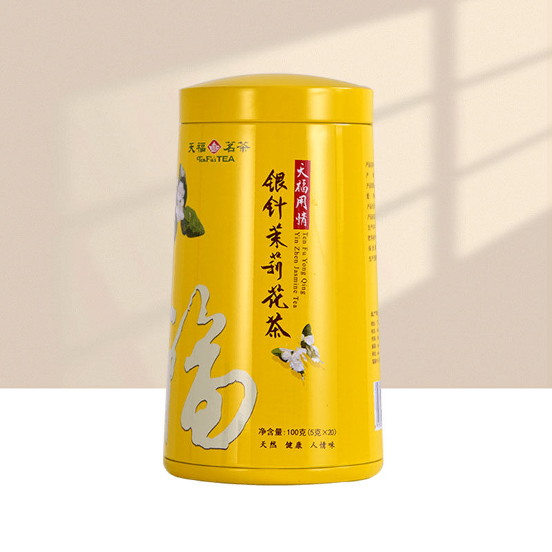 天福茗茶 银针茉莉大白毫花茶茶叶 办公休闲茶饮 100g礼盒精装