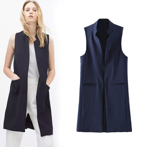 无扣工装感中长款开衫马甲