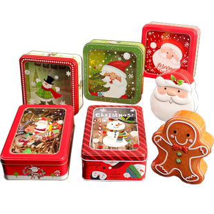 圣诞糖果礼品盒曲奇饼干铁盒开窗可视可可脆片巧克力铁罐包装盒空