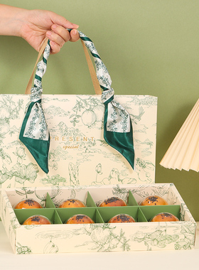 8粒蛋黄酥包装盒中秋礼盒高档绿色丝带手提月饼盒绿豆糕盒子空盒