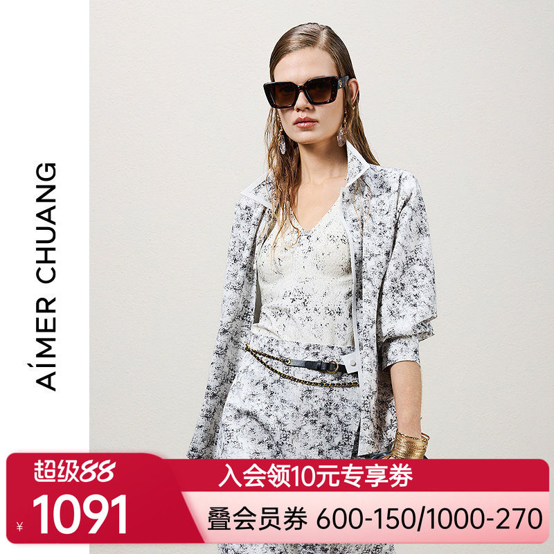 AIMER CHUANG穿梭10春夏女双面布粘合外穿翻领长袖衬衫CA812291