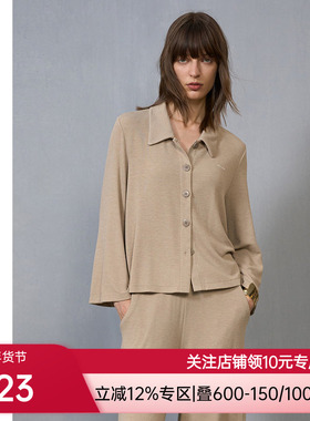 爱慕·CHUANG岛屿5睡衣女肌理双面布开襟小翻领短款上衣CA811482