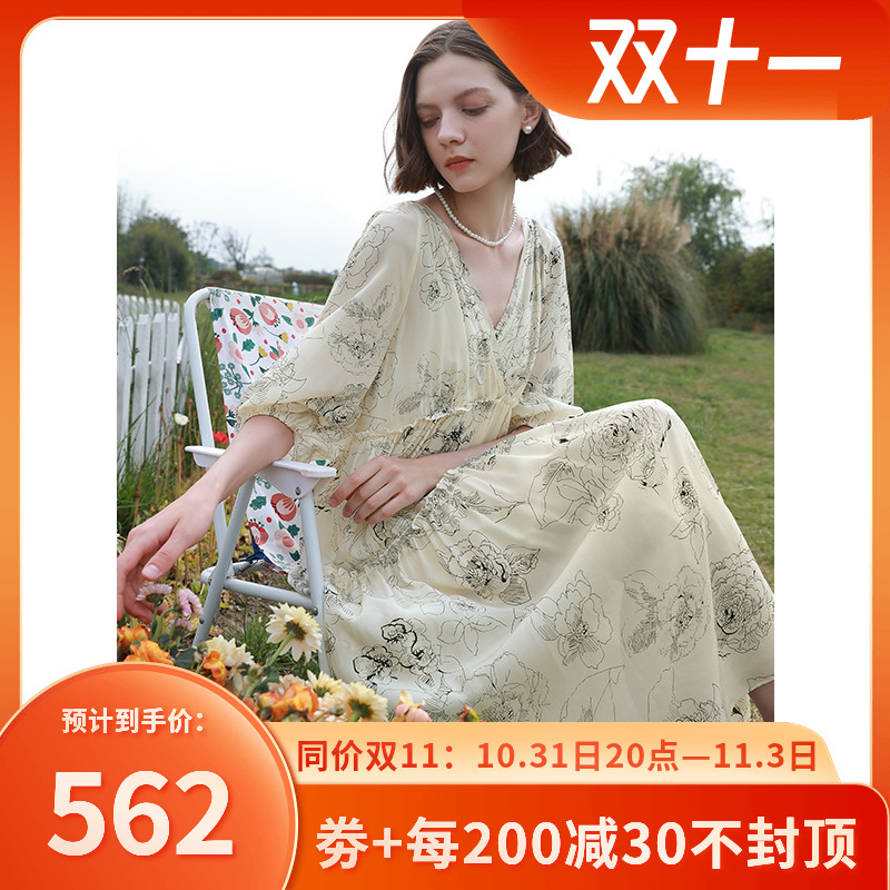 三彩奥特莱斯折扣店裙子女装新款2023夏款3colour连衣裙件套真丝