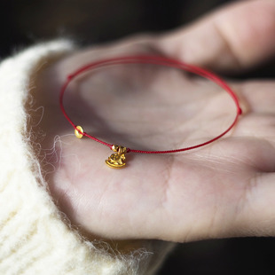 马年本命年红绳手链999足金黄金手链男女情侣新年礼物