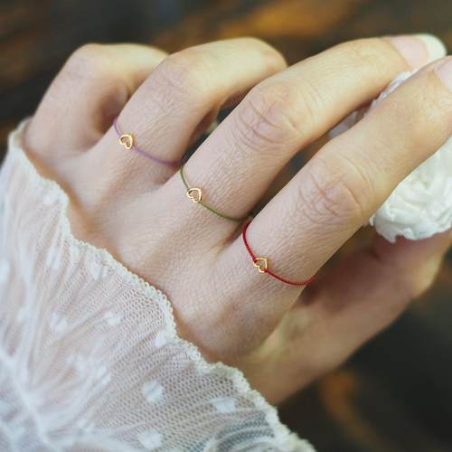 本命年红绳戒指手工可调节999足金黄金爱心戒指情侣女礼物