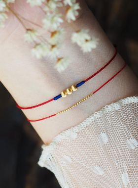 可调节手编18K金红绳猫眼珠百搭