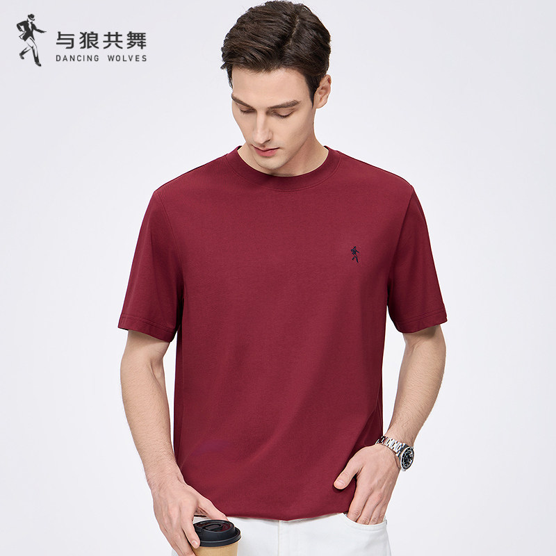 【凉感抗菌】与狼共舞圆领短袖T恤男2026夏季新款刺绣纯色透气短T - 实物图