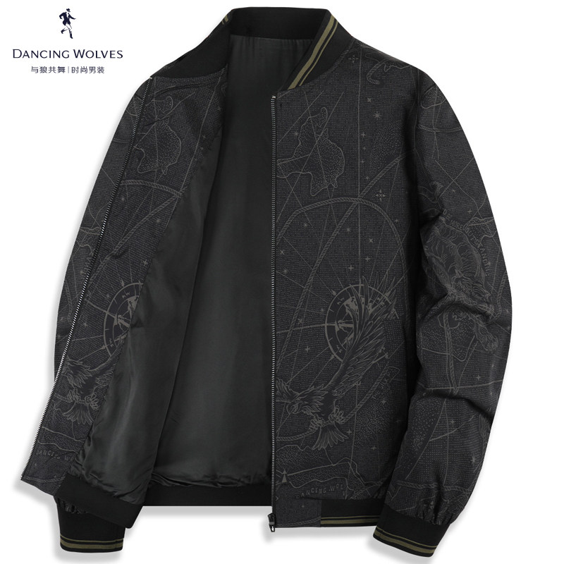 【国风印花】与狼共舞棒球领夹克2025秋季新款老虎飞鹰撞色外套男,男装,夹克,淘宝优惠券,粉丝福利购,淘宝优惠卷