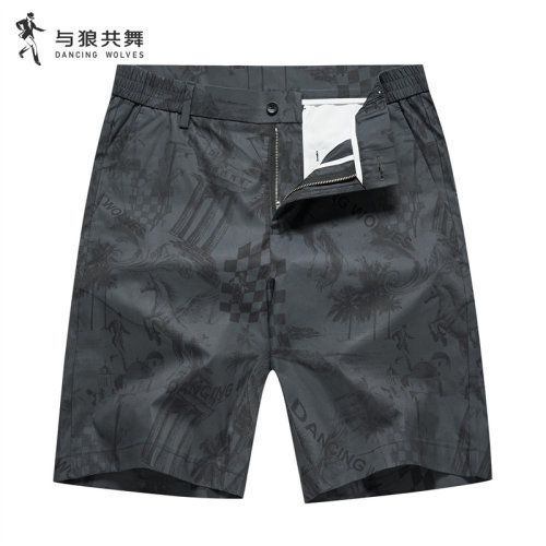 【速干】与狼共舞松紧休闲短裤男2025夏季新款时尚满印轻薄五分裤