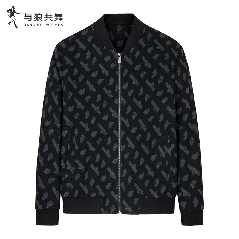 【商场款】与狼共舞棒球领夹克男2025秋季款时尚休闲满印透气外套