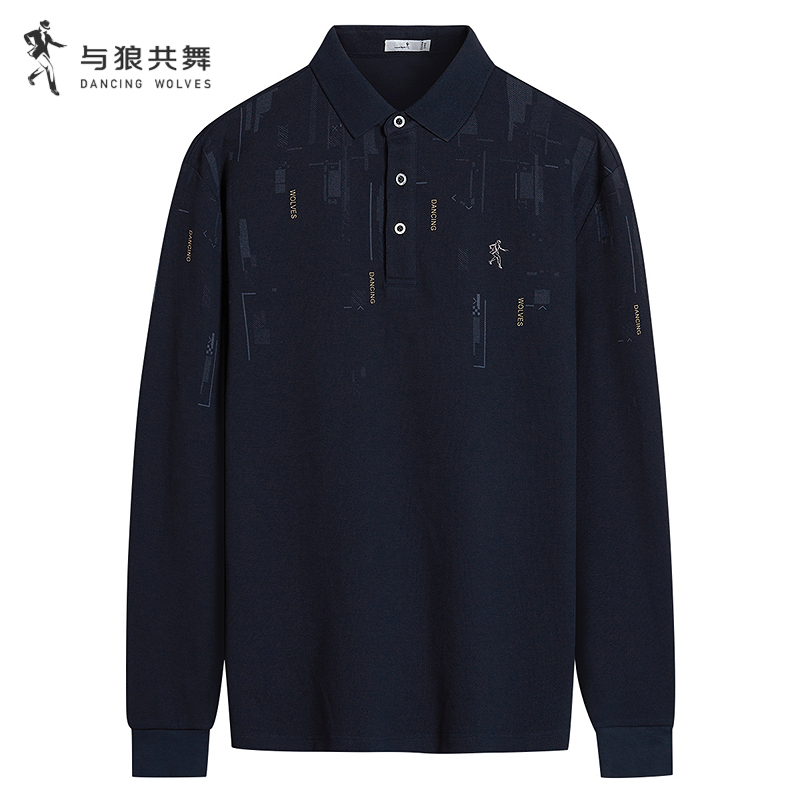与狼共舞纯棉长袖翻领T恤polo衫