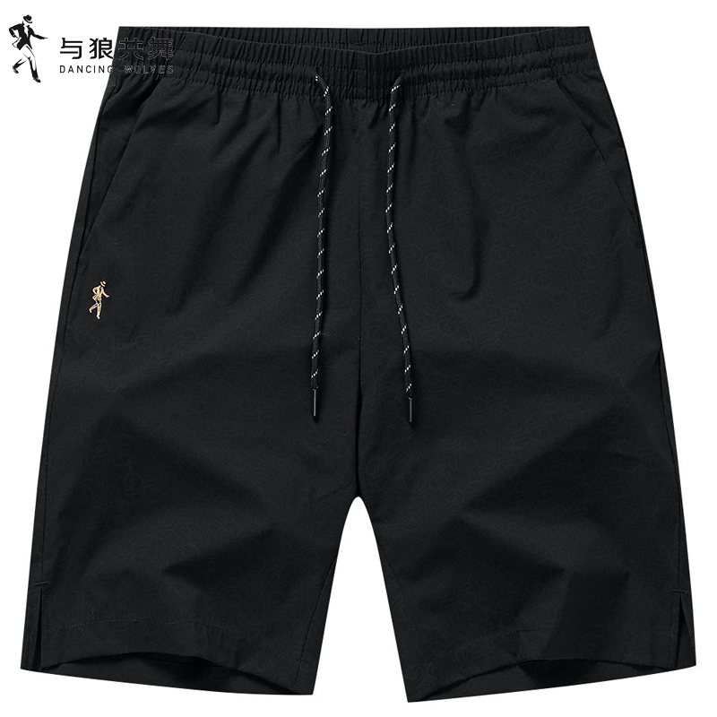 【暗纹印花】与狼共舞休闲短裤男2025夏季新款通勤松紧轻薄速干裤