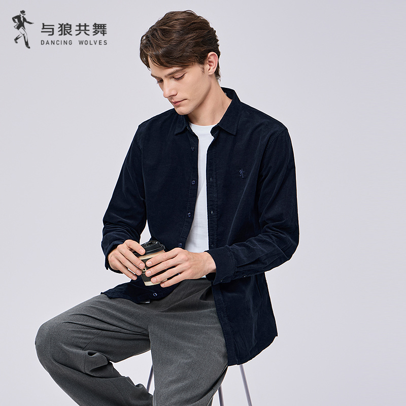 【纯棉灯芯绒】与狼共舞长袖衬衫男2025秋季新款舒适亲肤透气衬衣
