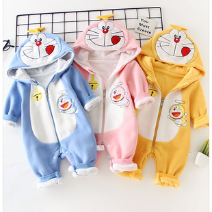 秋冬款男女宝宝外套保暖双层春秋卡通婴儿连体衣秋装新生儿外出服