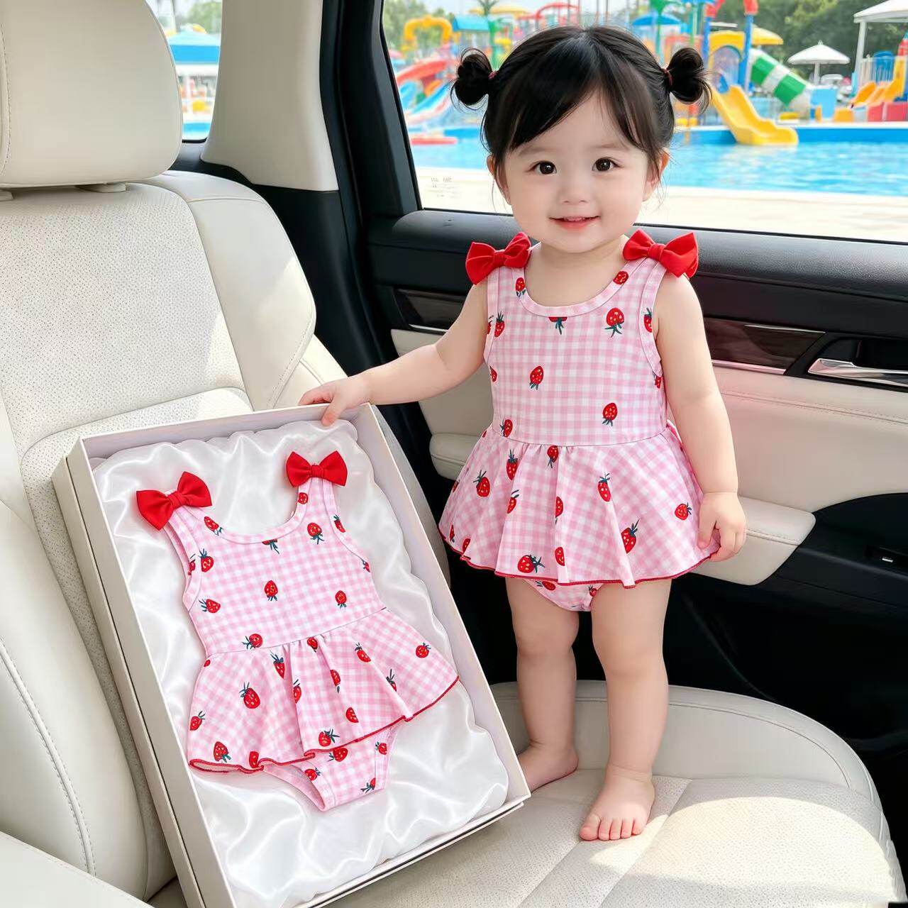 草莓连体泳衣女宝宝夏季度假速干