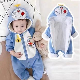 婴儿衣服冬季加绒保暖男宝宝连体衣加厚外套女婴可爱哈衣冬款爬服