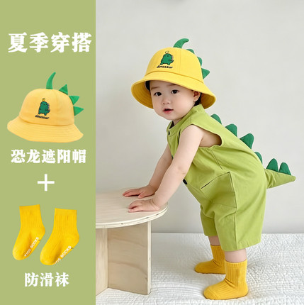 夏季卡通宝宝哈衣薄款无袖衣服纯棉婴儿连体衣轻薄透气夏装外出服