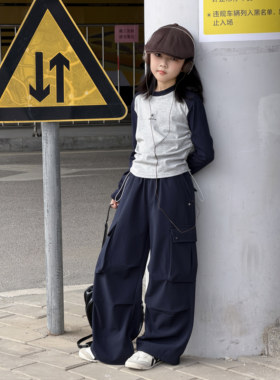 2026秋季新款儿童工装裤男女童休闲裤中大童宽松直筒阔腿裤工装裤