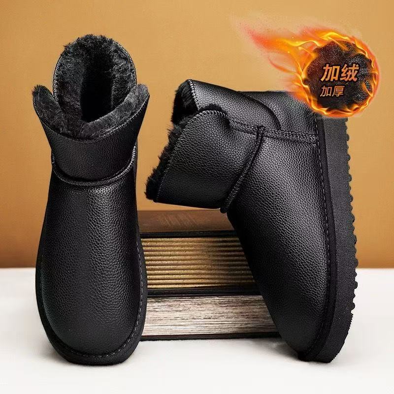 新款皮面雪地靴加绒防水保暖棉鞋