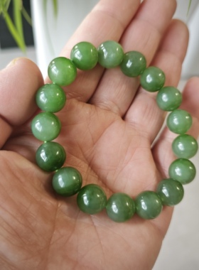 天然和田玉捡漏手链手串俄料老坑浅阳绿11毫米男女款一物一图正品