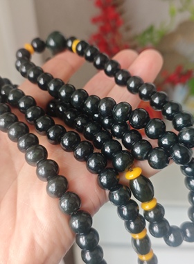 天然和田玉黑青细料108念珠平安扣款珠子佛珠路路通念珠正品