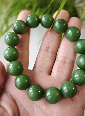 老料天然捡漏俄料老碧玉佛珠手链手串菠菜绿手链气质珍藏品无裂14