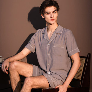 优质麻麻纱睡衣男士夏季薄款仿棉麻大码家居服短袖棉绸套装可外穿