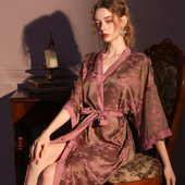 睡衣家居服浴袍 可外穿新款 国风提花冰丝睡袍女春秋夏薄款 性感大码