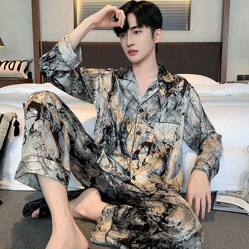 冰丝长袖睡衣男国风水墨风