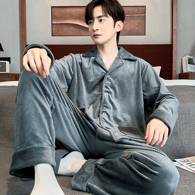 睡衣男秋冬季法兰绒海岛绒