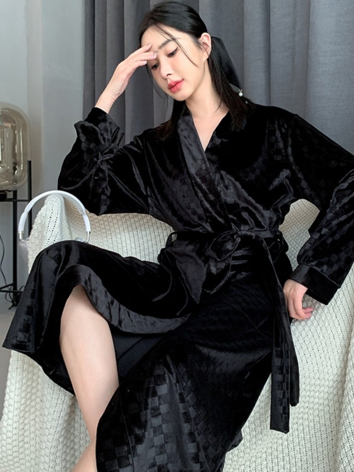 FALL WINTER 2024 GOLDEN VELVET NIGHTGOWN WOMENS BATHROBE MORNING ROBE PLUS SIZE PLAID CORAL FLEECE LOUNGEWEAR THICKENED BATHROBE
