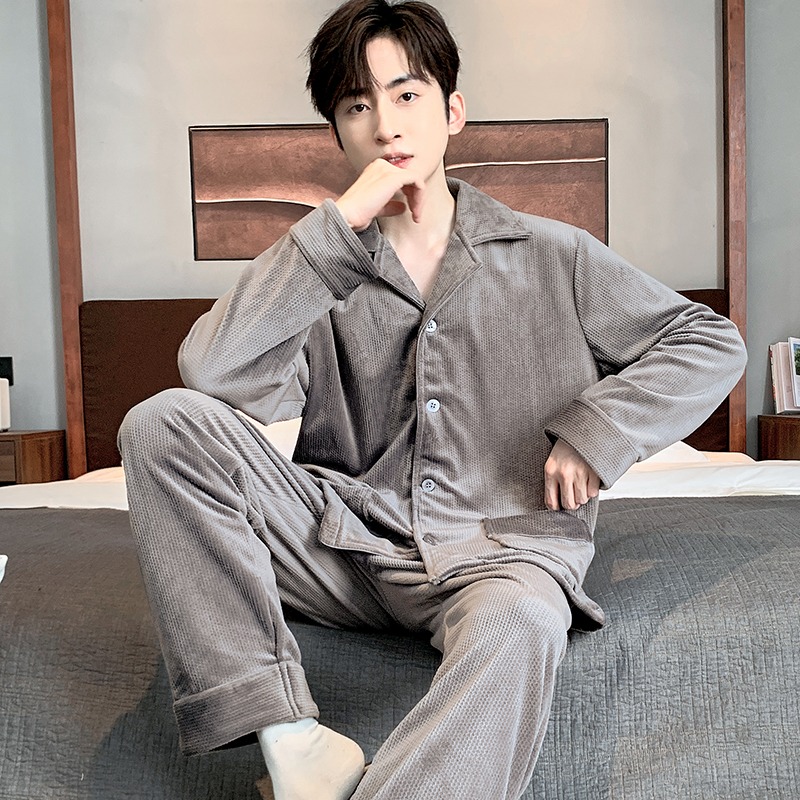 睡衣男秋冬季珊瑚绒海岛绒