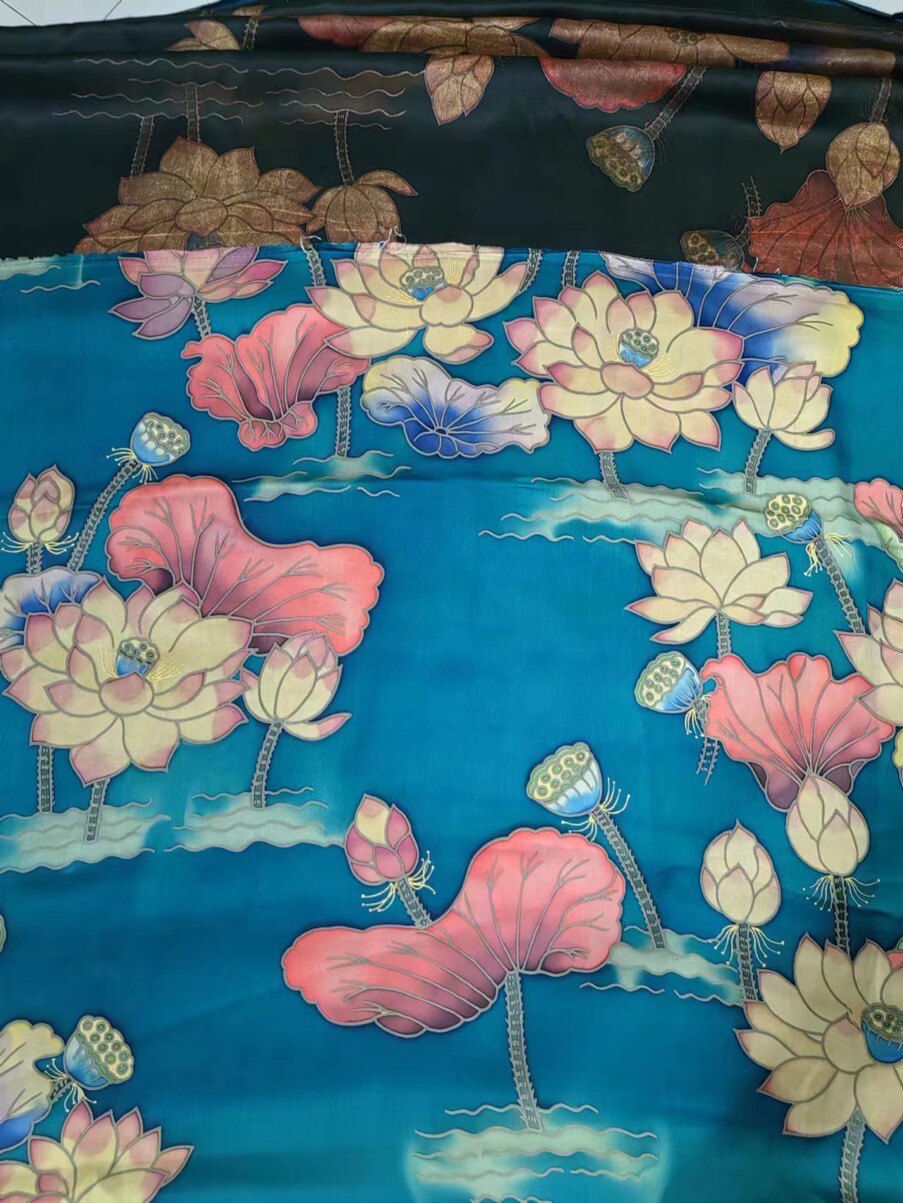 香云纱手绘湖水蓝112门幅37姆左右宝二爷精品丝绸不退不换