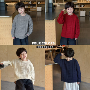 cookie kids 冬季款 中小儿童纯色宽松针织衫韩版百搭加厚毛衣潮
