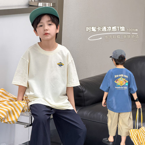 卡通字母印花水洗全棉冰感短袖T