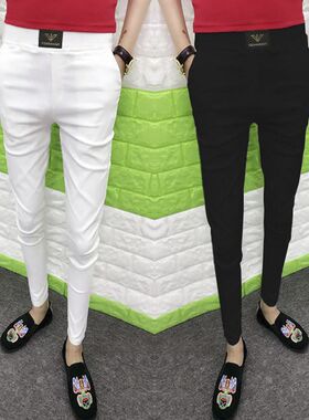 2023春秋新款裤子男韩版显瘦小脚裤男社会精神小伙紧身九分休闲裤